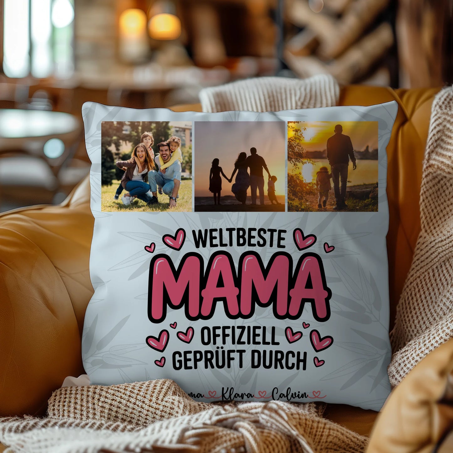 Personalisierte Kissen Mama mit Fotocollage für Mama Weltbeste Mama Offiziell Geprüft Durch 4