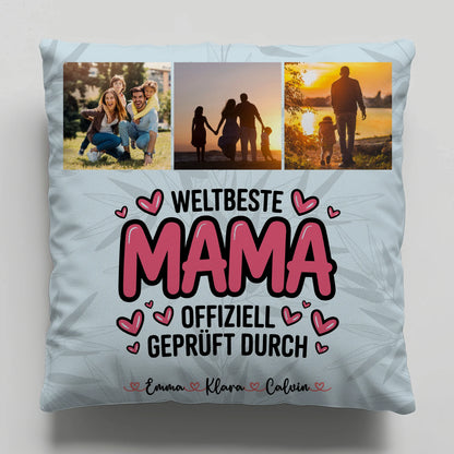 Personalisierte Kissen Mama mit Fotocollage für Mama Weltbeste Mama Offiziell Geprüft Durch 6