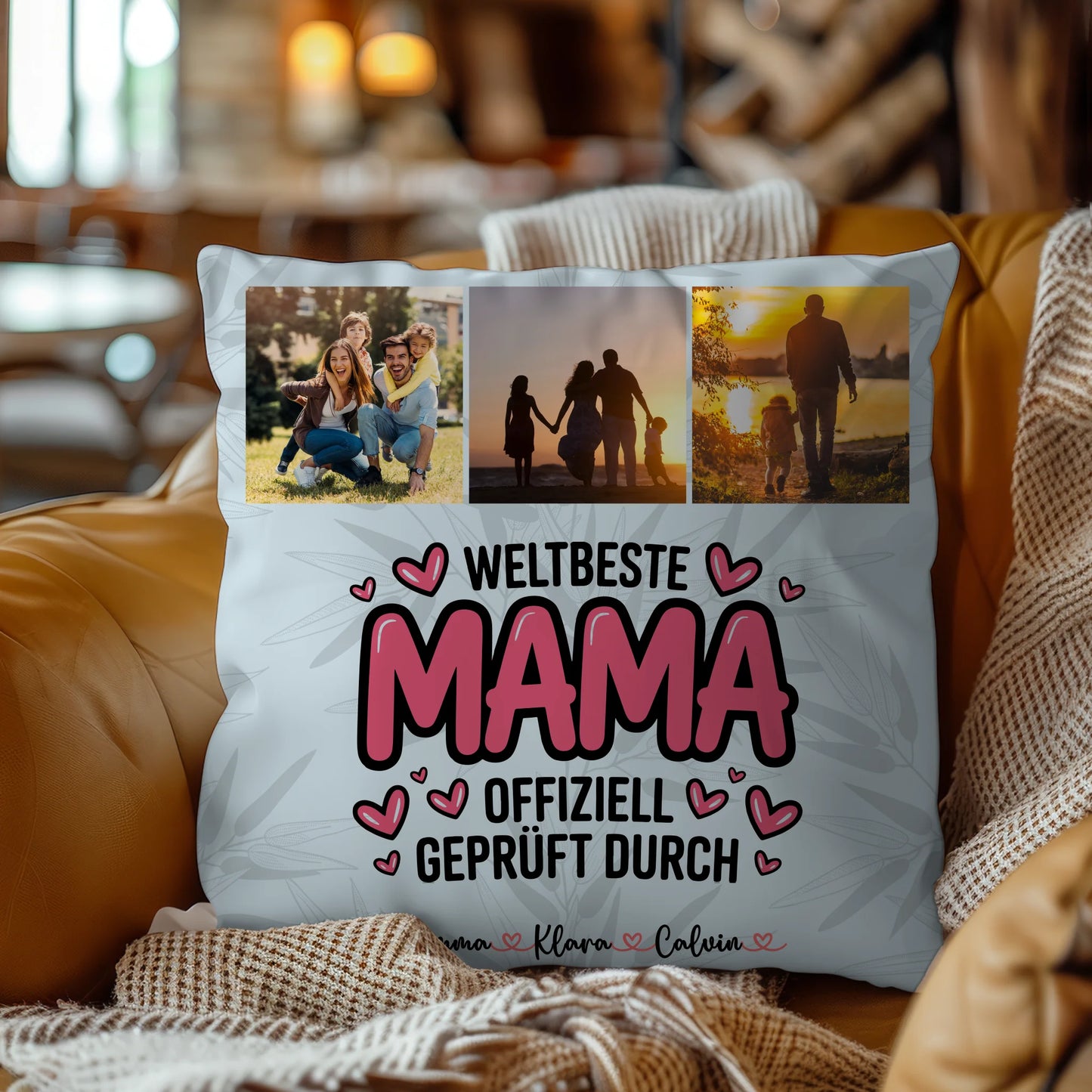 Personalisierte Kissen Mama mit Fotocollage für Mama Weltbeste Mama Offiziell Geprüft Durch 9