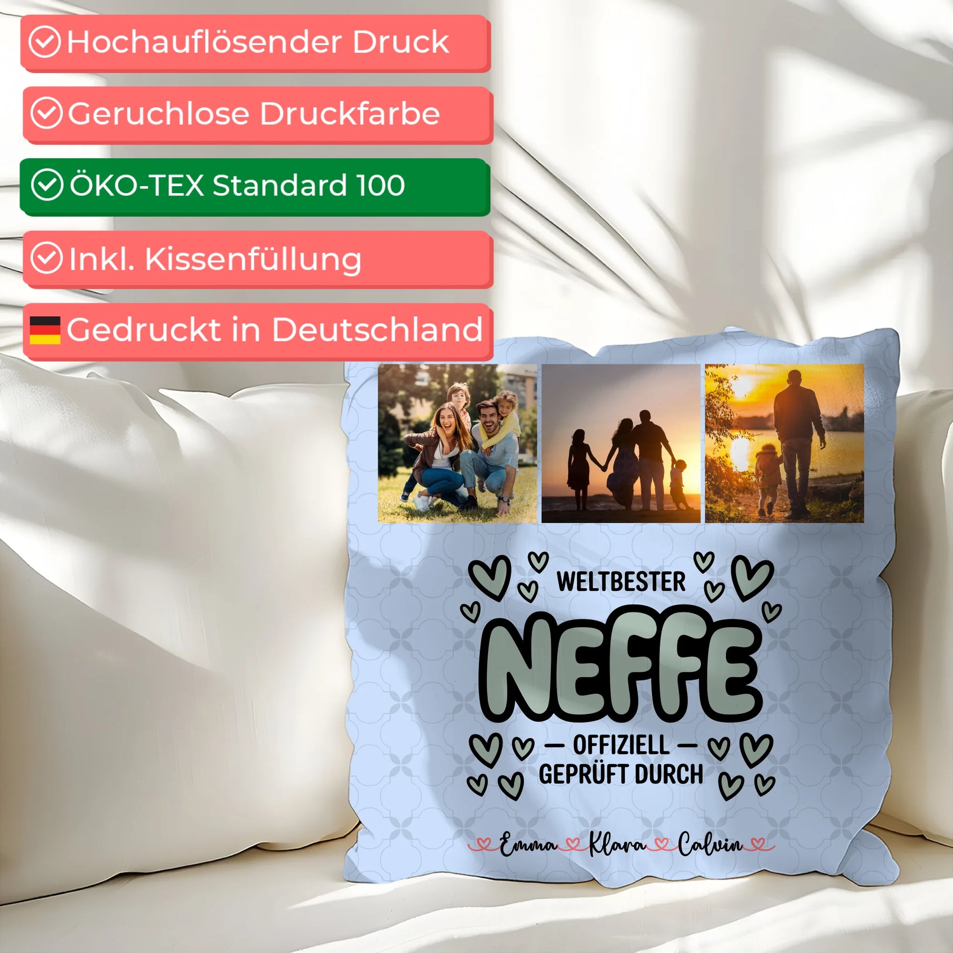 Kissen Mit Namen Fotocollage für Neffe Weltbester Neffe Offiziell Geprüft Durch 2
