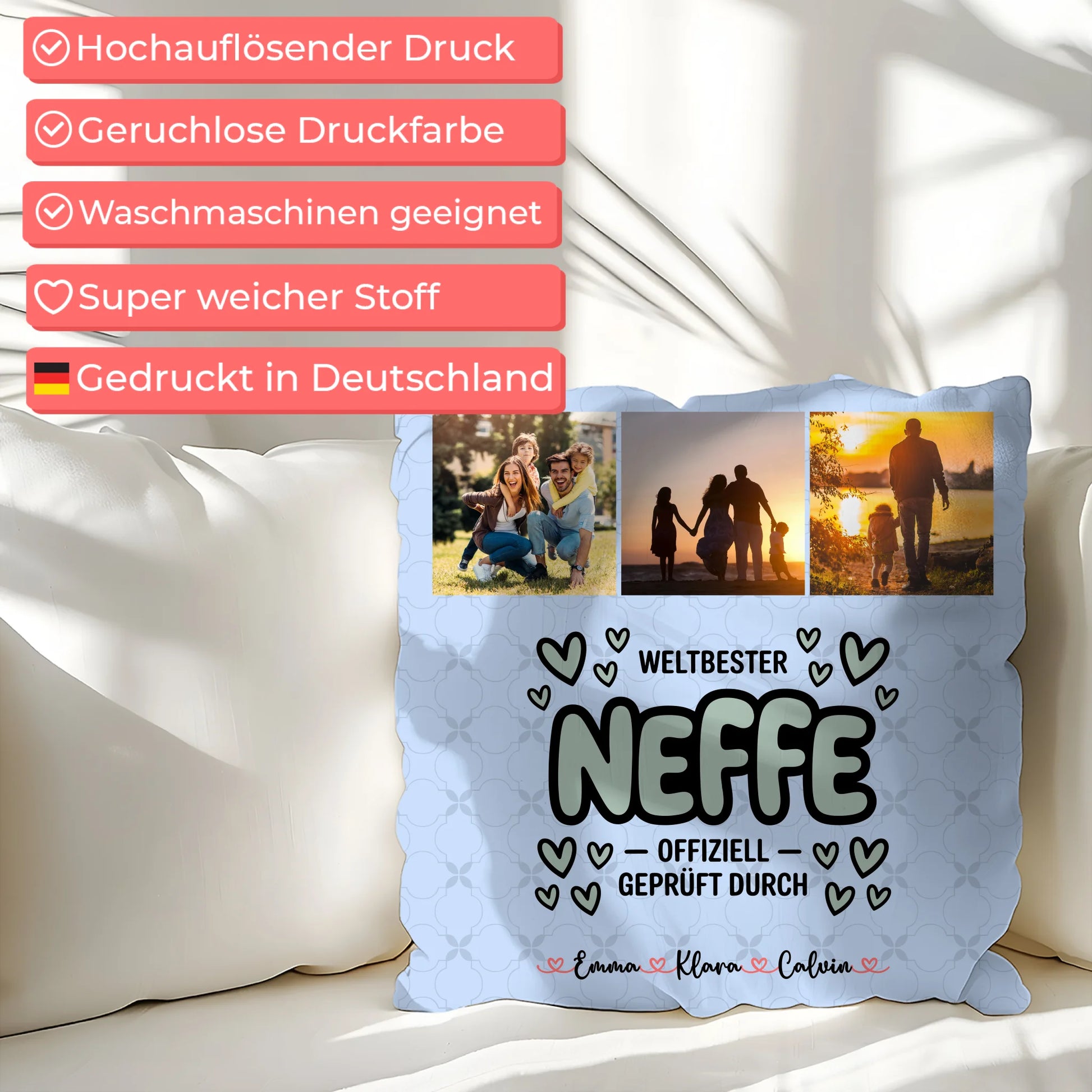 Kissen Mit Namen Fotocollage für Neffe Weltbester Neffe Offiziell Geprüft Durch 7