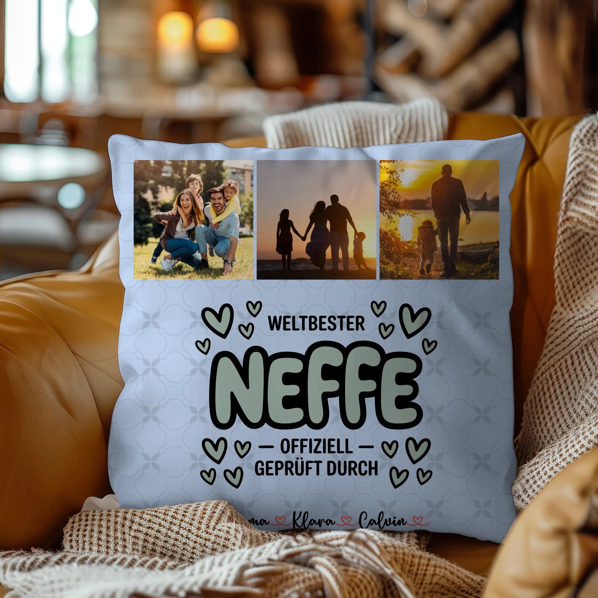 Kissen Mit Namen Fotocollage für Neffe Weltbester Neffe Offiziell Geprüft Durch 4