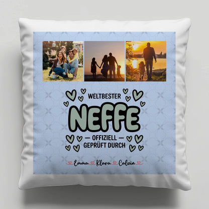 Kissen Mit Namen Fotocollage für Neffe Weltbester Neffe Offiziell Geprüft Durch