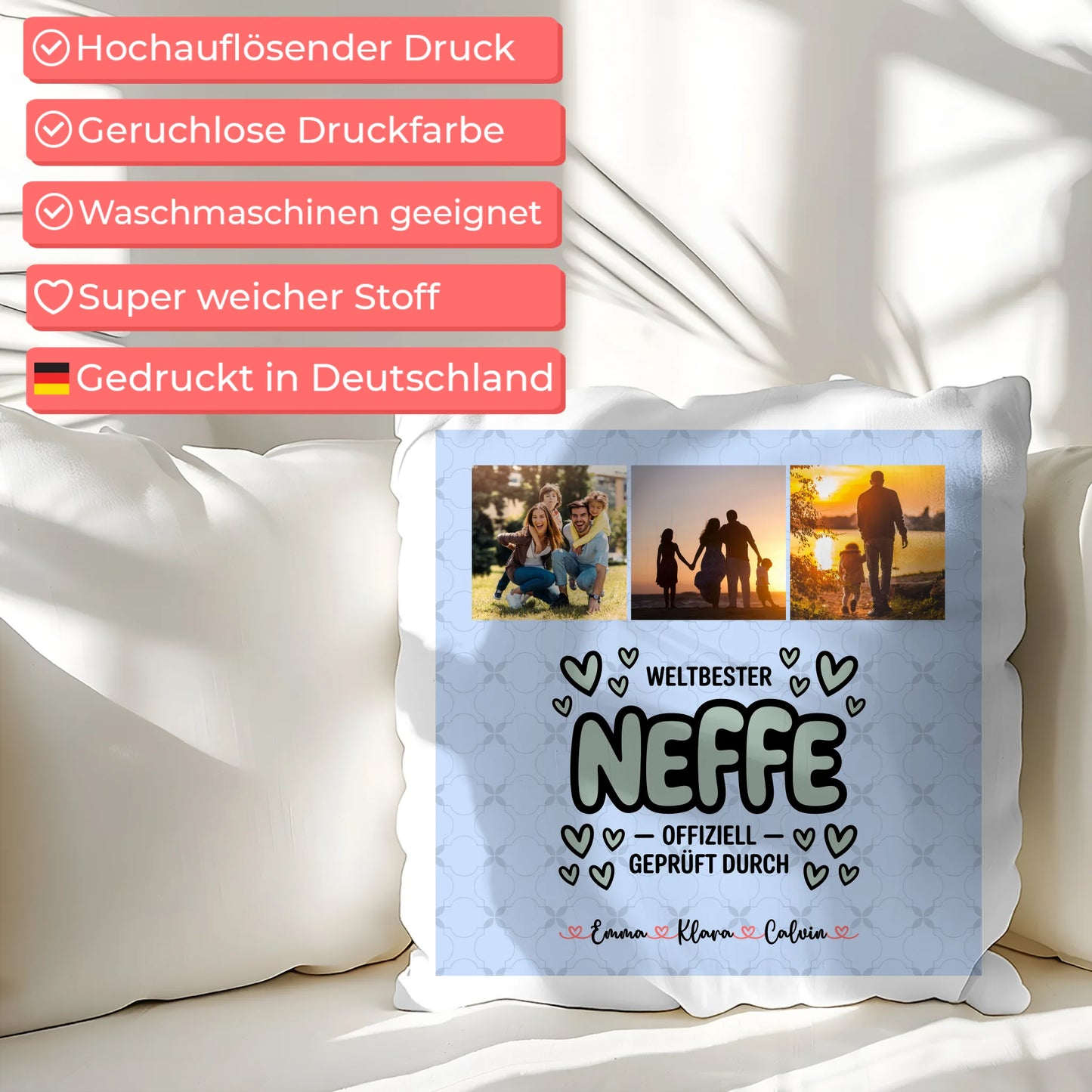 Kissen Mit Namen Fotocollage für Neffe Weltbester Neffe Offiziell Geprüft Durch