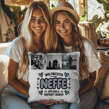 Kissen Mit Namen Neffe Fotocollage Weltbester Neffe Offiziell Geprüft Durch 3