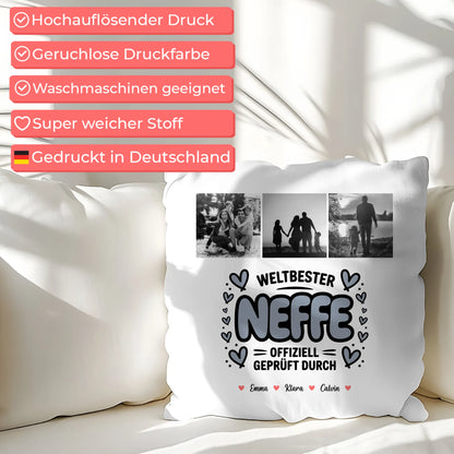 Kissen Mit Namen Neffe Fotocollage Weltbester Neffe Offiziell Geprüft Durch
