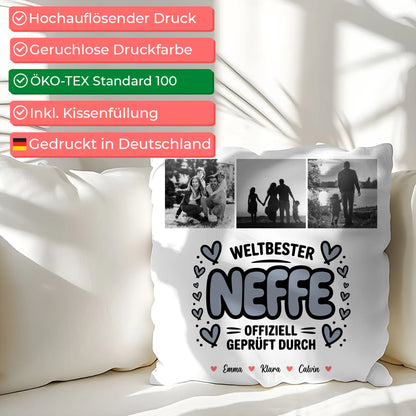 Kissen Mit Namen Neffe Fotocollage Weltbester Neffe Offiziell Geprüft Durch 2