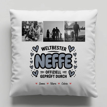 Kissen Mit Namen Neffe Fotocollage Weltbester Neffe Offiziell Geprüft Durch