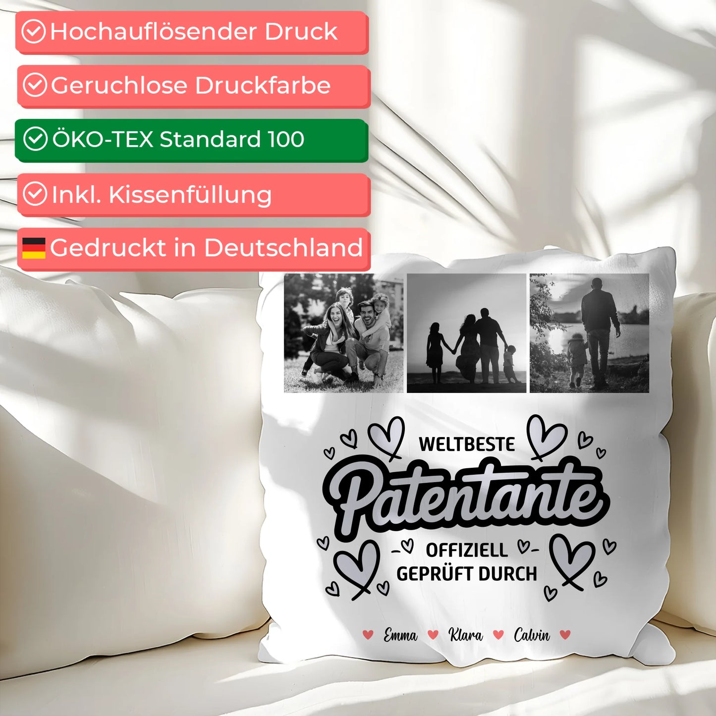Personalisierte Geschenke mit Namen Kissen Patentante Fotocollage Weltbeste Patentante Offiziell Geprüft Durch 2