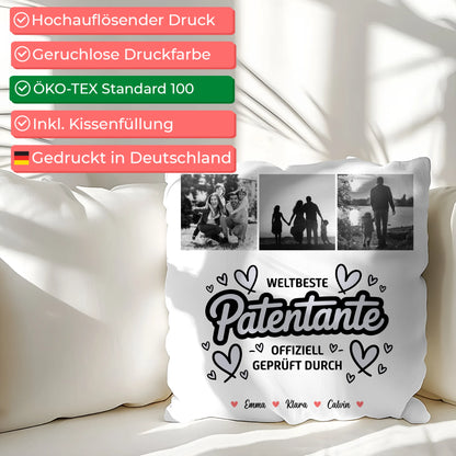 Personalisierte Geschenke mit Namen Kissen Patentante Fotocollage Weltbeste Patentante Offiziell Geprüft Durch 2