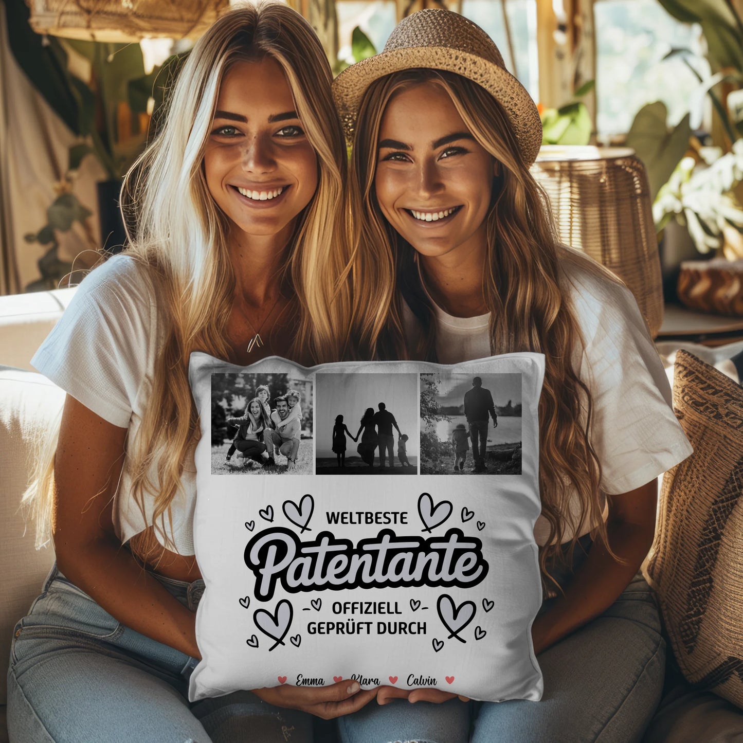 Personalisierte Geschenke mit Namen Kissen Patentante Fotocollage Weltbeste Patentante Offiziell Geprüft Durch 3