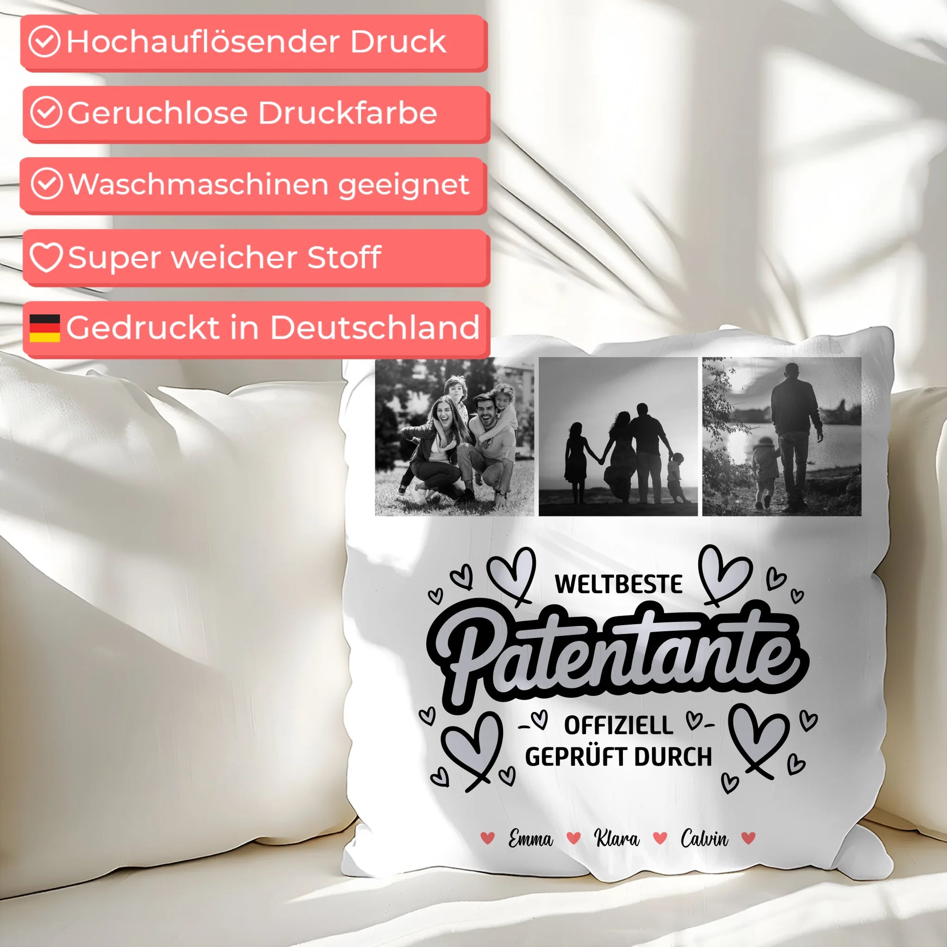 Personalisierte Geschenke mit Namen Kissen Patentante Fotocollage Weltbeste Patentante Offiziell Geprüft Durch 7