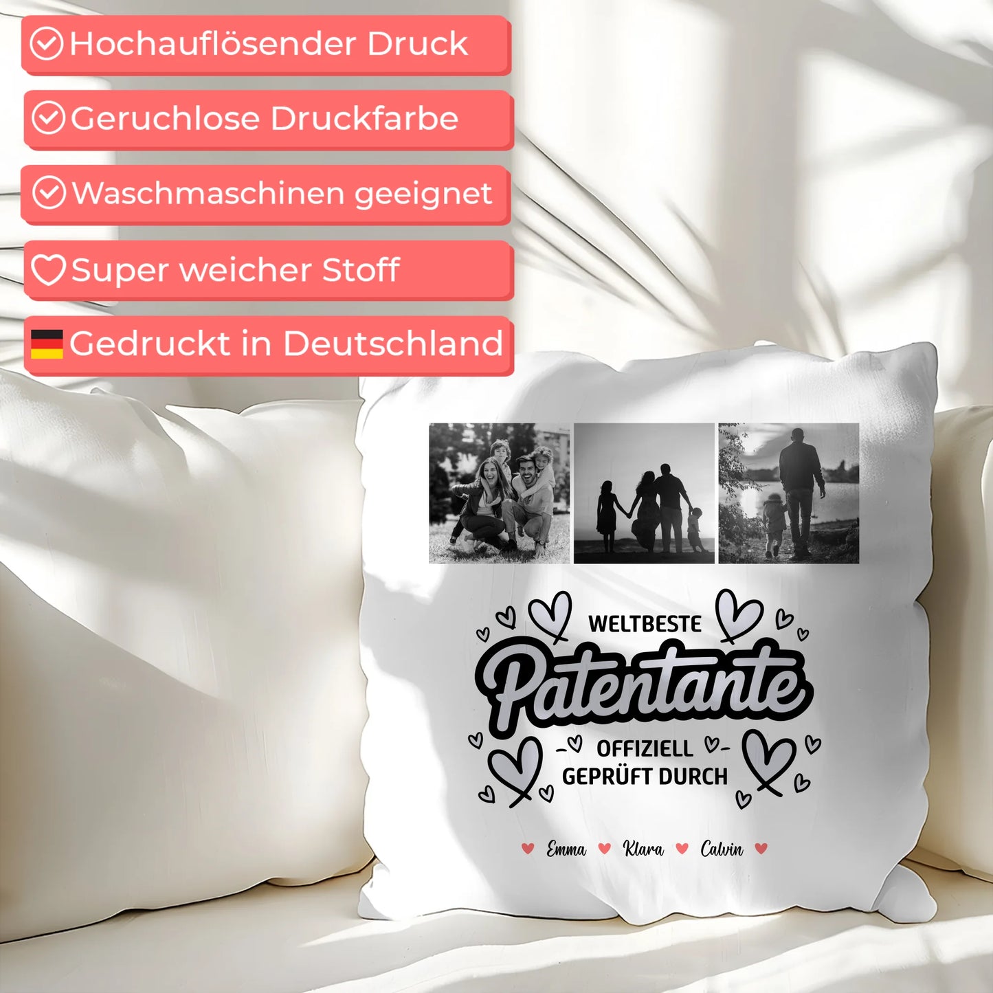 Personalisierte Geschenke mit Namen Kissen Patentante Fotocollage Weltbeste Patentante Offiziell Geprüft Durch