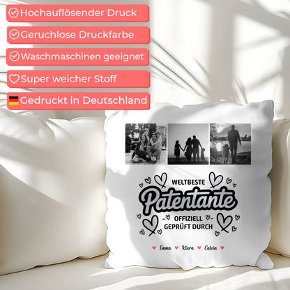 Personalisierte Geschenke mit Namen Kissen Patentante Fotocollage Weltbeste Patentante Offiziell Geprüft Durch