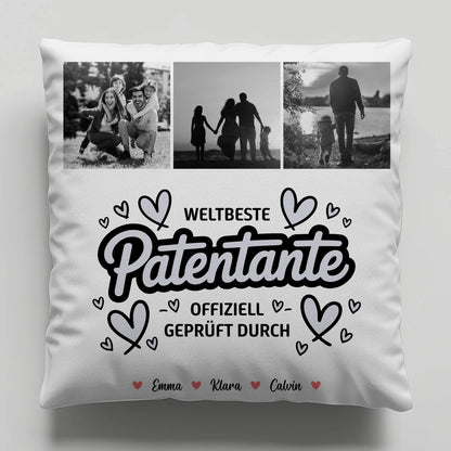 Personalisierte Geschenke mit Namen Kissen Patentante Fotocollage Weltbeste Patentante Offiziell Geprüft Durch 1