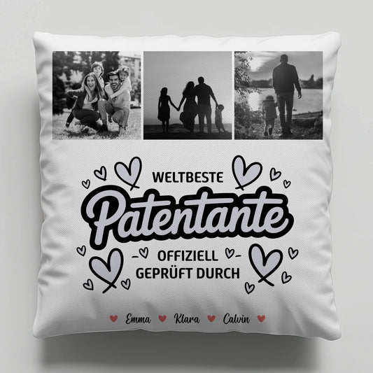 Personalisierte Geschenke mit Namen Kissen Patentante Fotocollage Weltbeste Patentante Offiziell Geprüft Durch 1