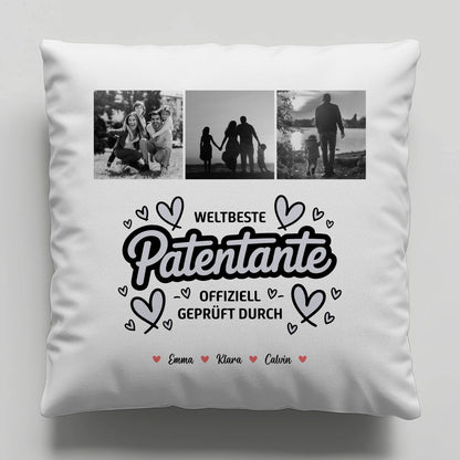 Personalisierte Geschenke mit Namen Kissen Patentante Fotocollage Weltbeste Patentante Offiziell Geprüft Durch