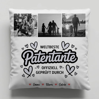 Personalisierte Geschenke mit Namen Kissen Patentante Fotocollage Weltbeste Patentante Offiziell Geprüft Durch 6
