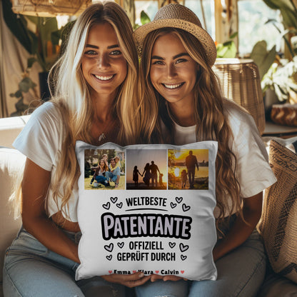 Namen Kissen Geschenk Fotocollage Patentante Weltbeste Patentante Offiziell Geprüft Durch 3