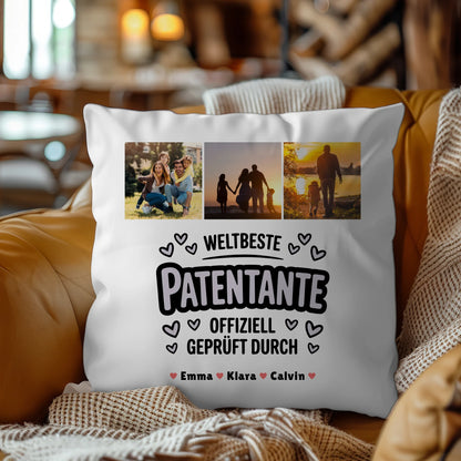 Namen Kissen Geschenk Fotocollage Patentante Weltbeste Patentante Offiziell Geprüft Durch