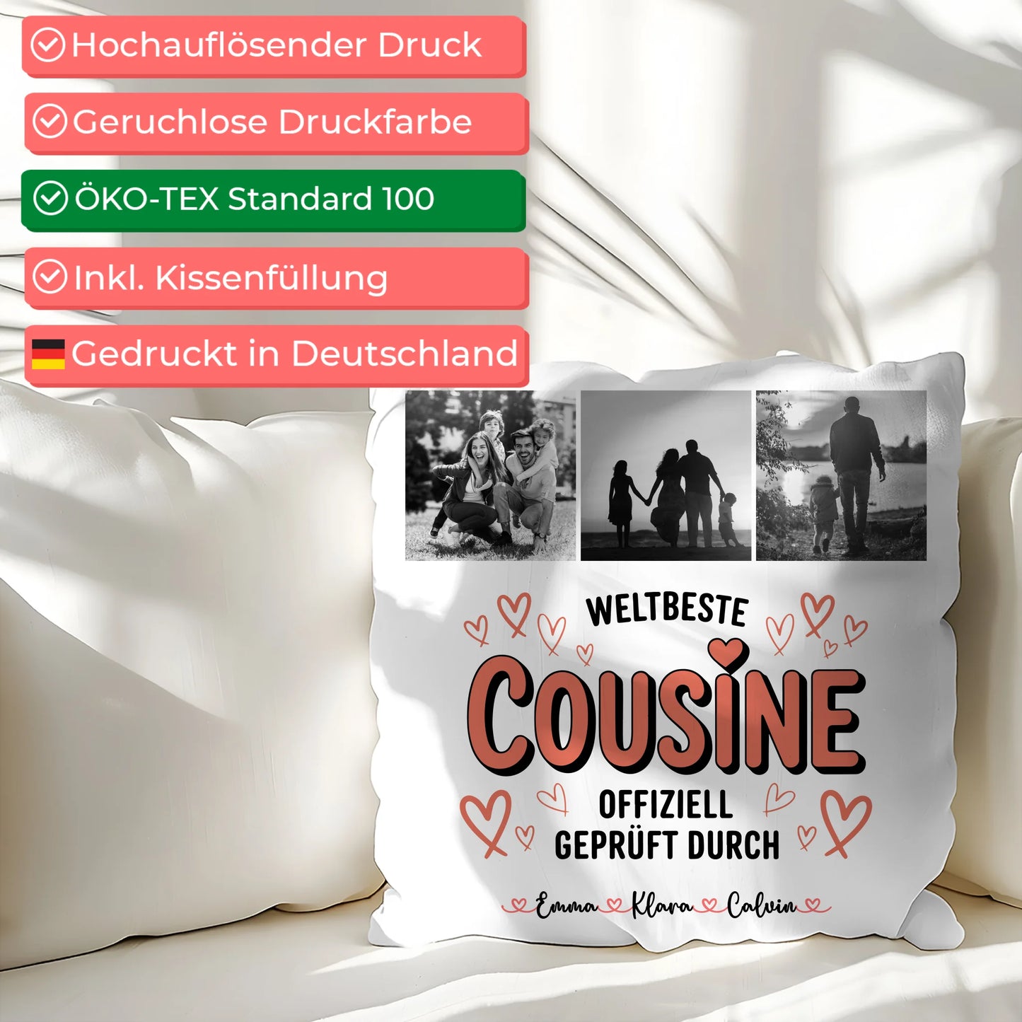 Kissen Mit Namen und Cousine Fotocollage Weltbeste Cousine Offiziell Geprüft Durch 2