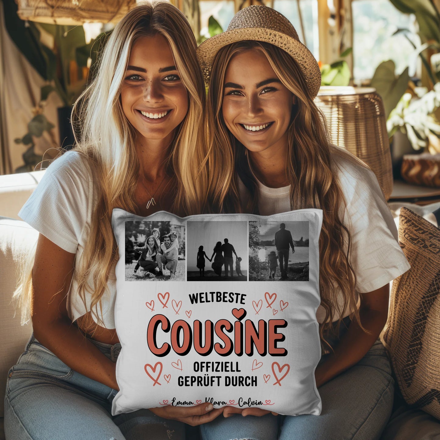 Kissen Mit Namen und Cousine Fotocollage Weltbeste Cousine Offiziell Geprüft Durch 3
