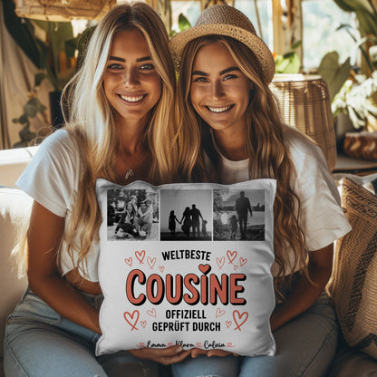 Kissen Mit Namen und Cousine Fotocollage Weltbeste Cousine Offiziell Geprüft Durch 3