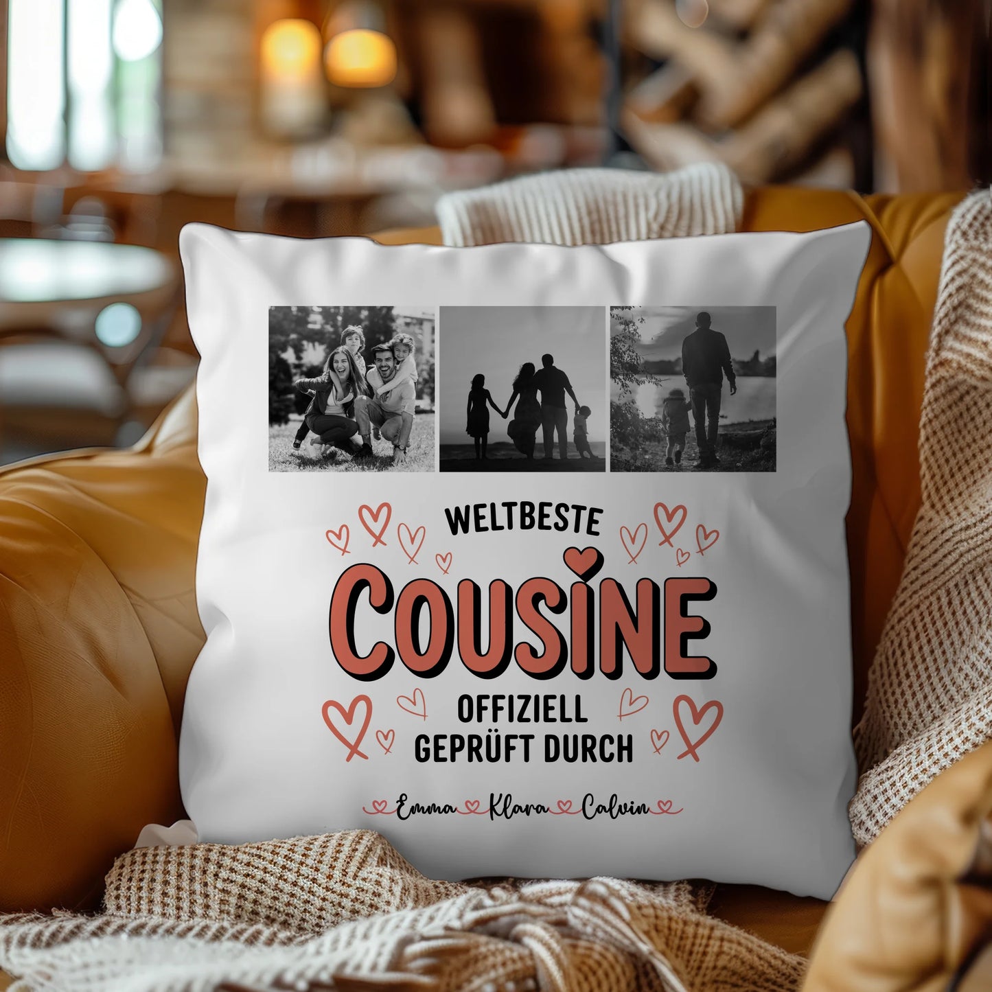 Kissen Mit Namen und Cousine Fotocollage Weltbeste Cousine Offiziell Geprüft Durch