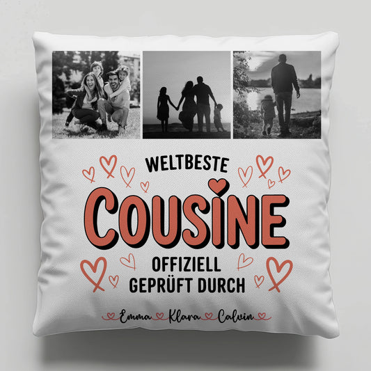 Kissen Mit Namen und Cousine Fotocollage Weltbeste Cousine Offiziell Geprüft Durch 1