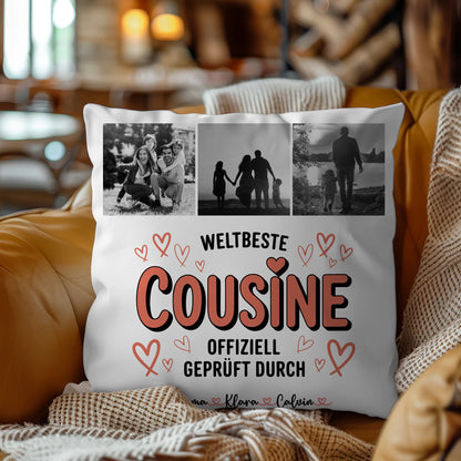 Kissen Mit Namen und Cousine Fotocollage Weltbeste Cousine Offiziell Geprüft Durch 4