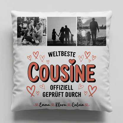 Kissen Mit Namen und Cousine Fotocollage Weltbeste Cousine Offiziell Geprüft Durch 6