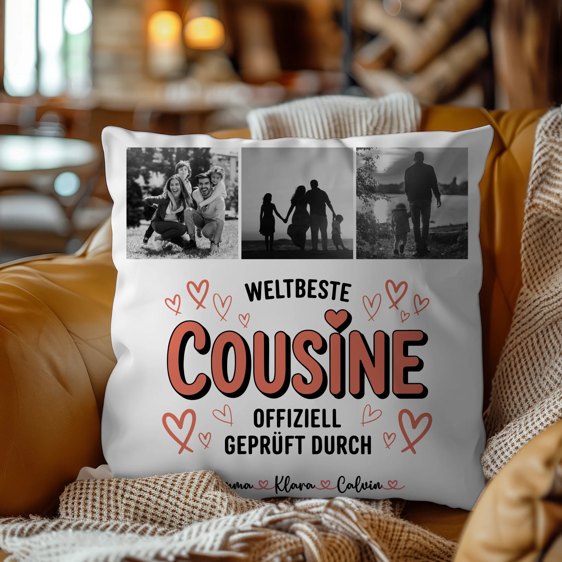 Kissen Mit Namen und Cousine Fotocollage Weltbeste Cousine Offiziell Geprüft Durch 9