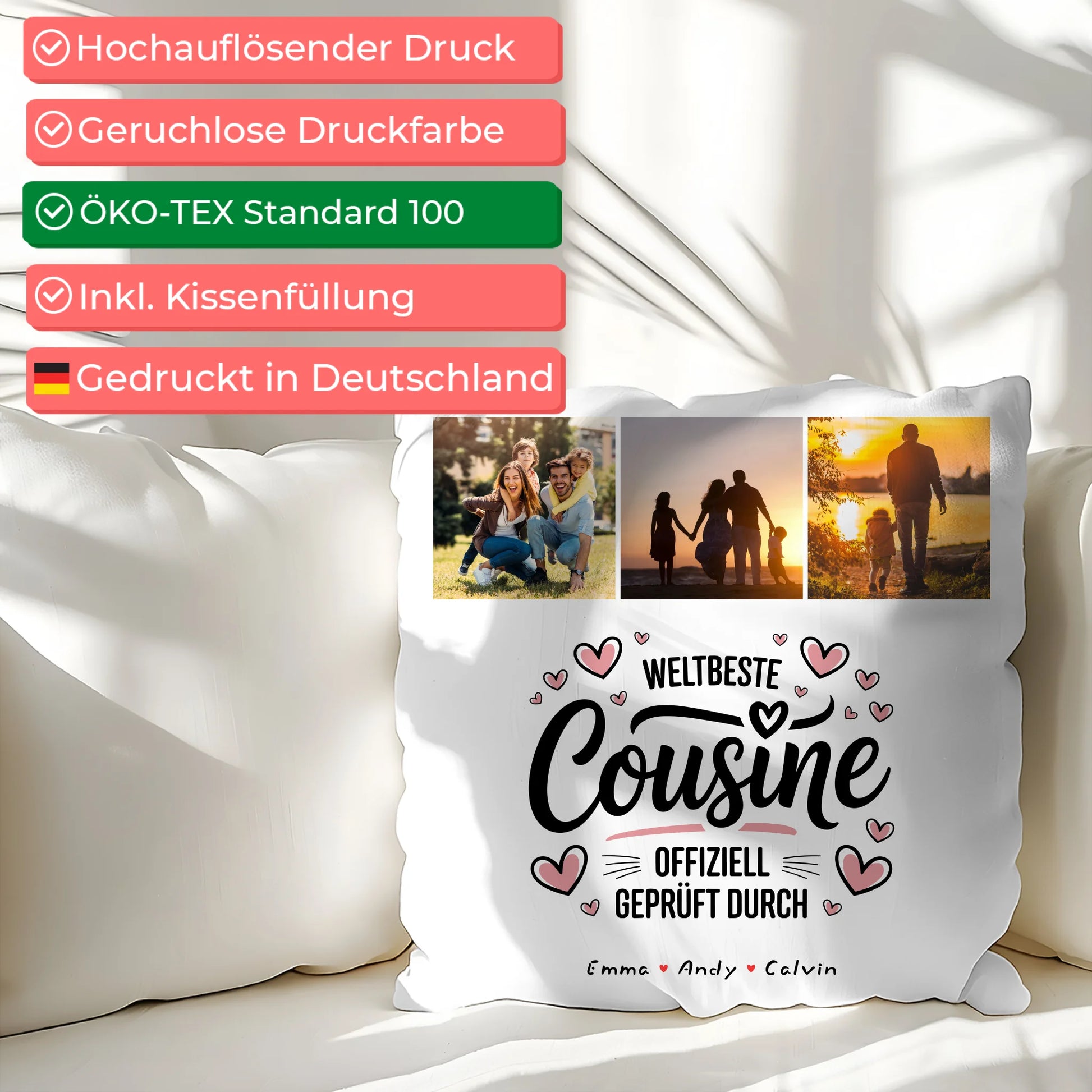 Namen Kissen Geschenk Fotocollage Cousine Weltbeste Cousine Offiziell Geprüft Durch 2