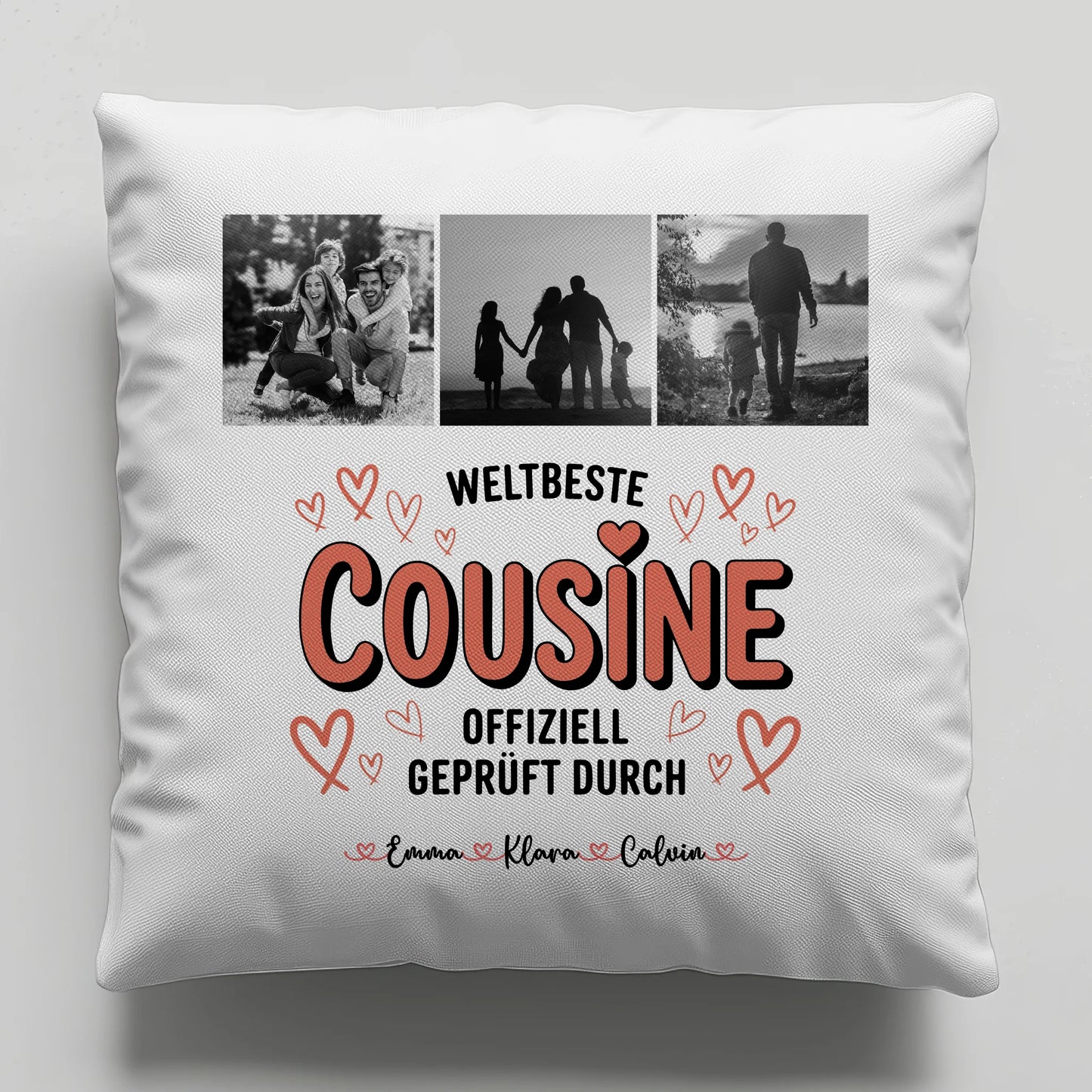 Kissen Mit Namen und Cousine Fotocollage Weltbeste Cousine Offiziell Geprüft Durch