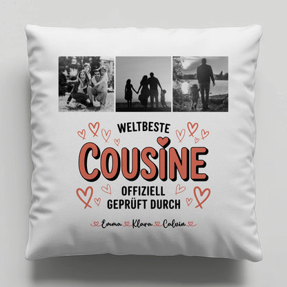 Kissen Mit Namen und Cousine Fotocollage Weltbeste Cousine Offiziell Geprüft Durch
