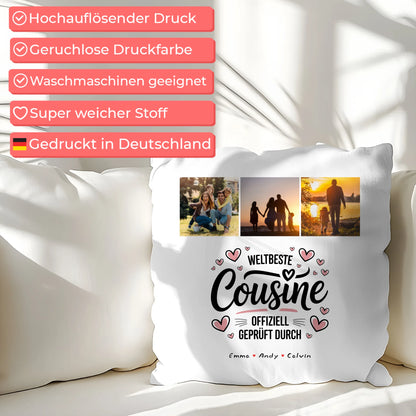 Namen Kissen Geschenk Fotocollage Cousine Weltbeste Cousine Offiziell Geprüft Durch