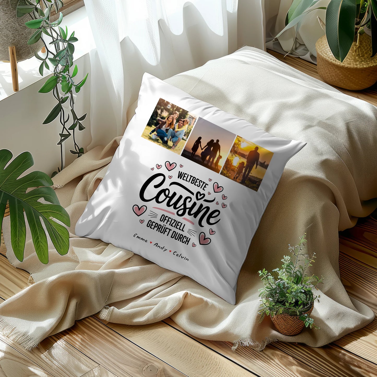 Namen Kissen Geschenk Fotocollage Cousine Weltbeste Cousine Offiziell Geprüft Durch