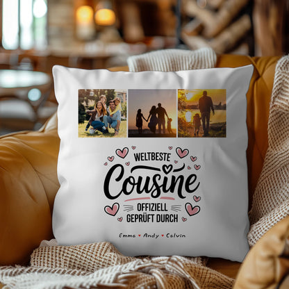 Namen Kissen Geschenk Fotocollage Cousine Weltbeste Cousine Offiziell Geprüft Durch