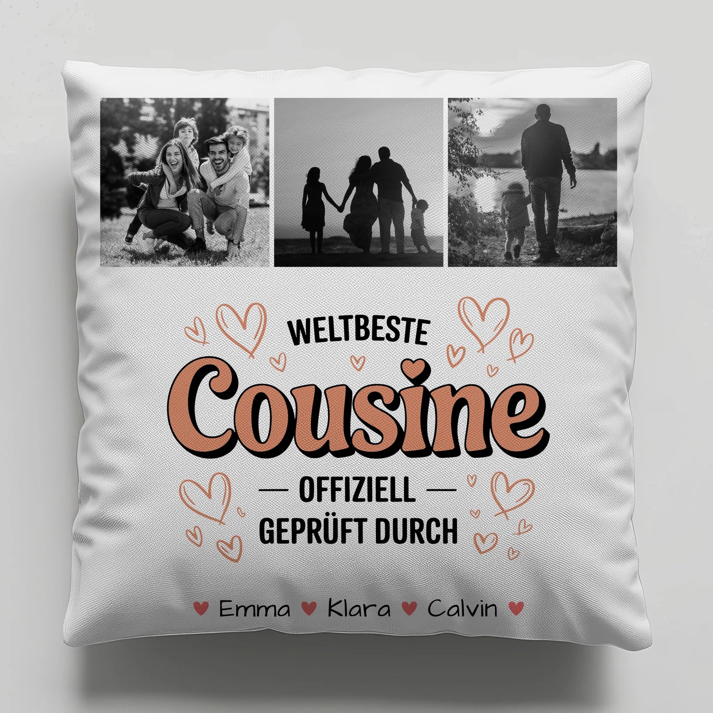 Personalisierte Namen Kissen mit Fotocollage für die Weltbeste Cousine Offiziell Geprüft Durch 1