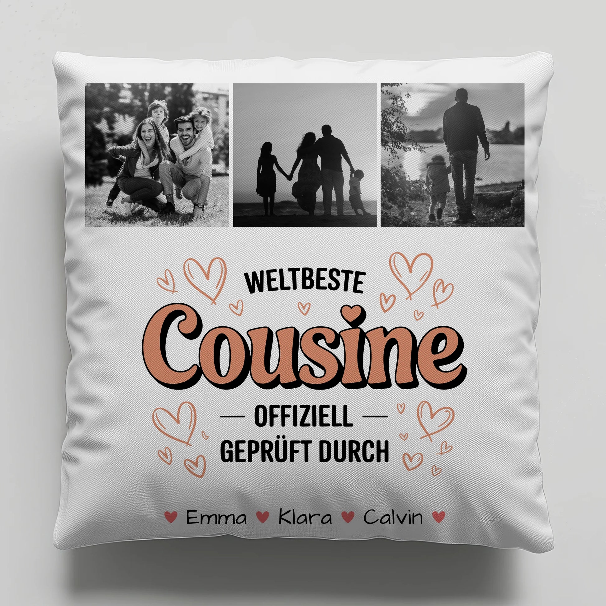 Personalisierte Namen Kissen mit Fotocollage für die Weltbeste Cousine Offiziell Geprüft Durch 1