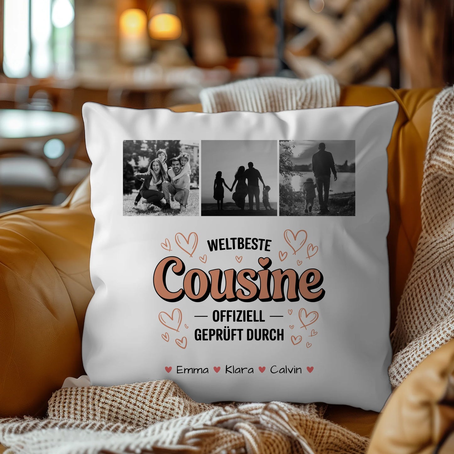 Personalisierte Namen Kissen mit Fotocollage für die Weltbeste Cousine Offiziell Geprüft Durch