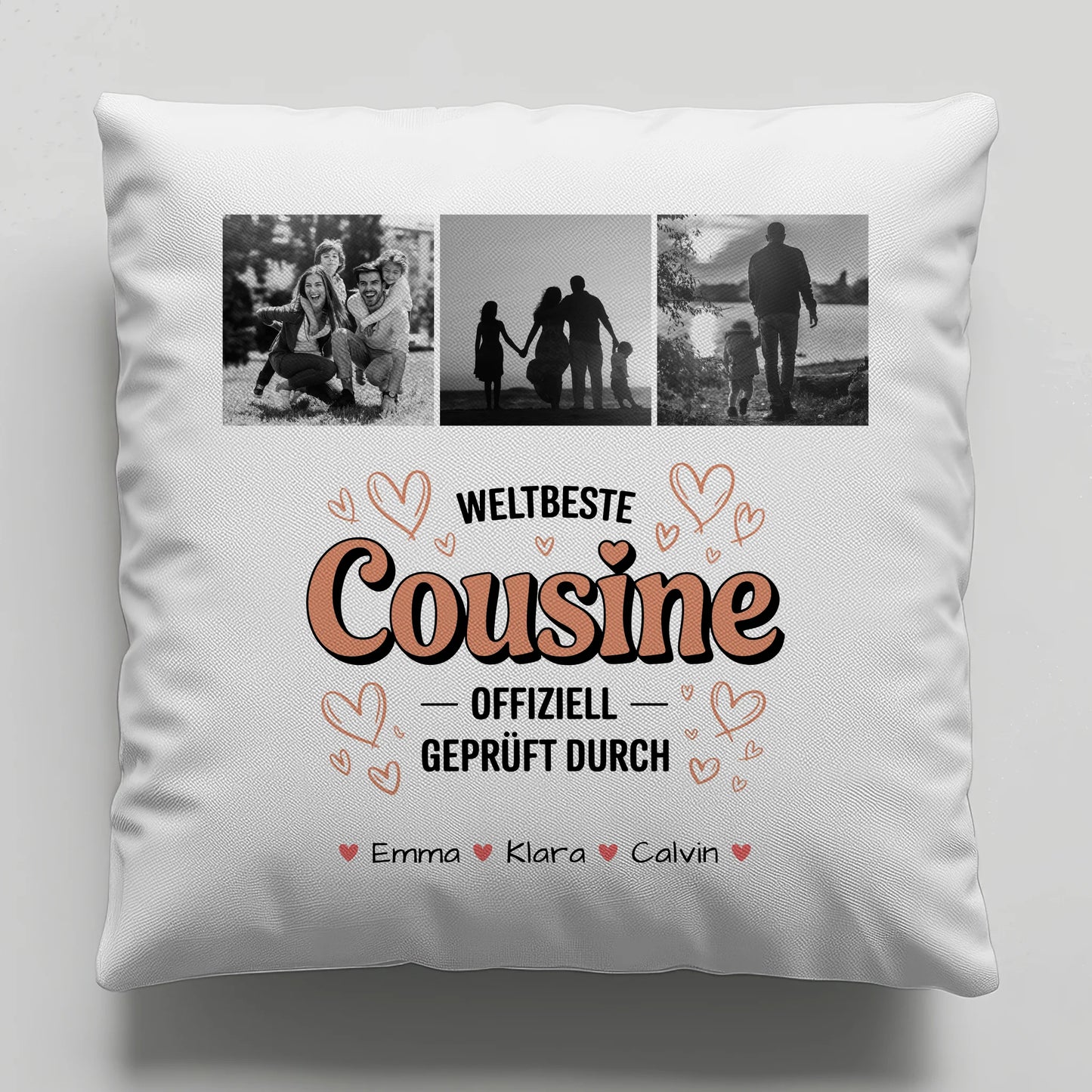 Personalisierte Namen Kissen mit Fotocollage für die Weltbeste Cousine Offiziell Geprüft Durch