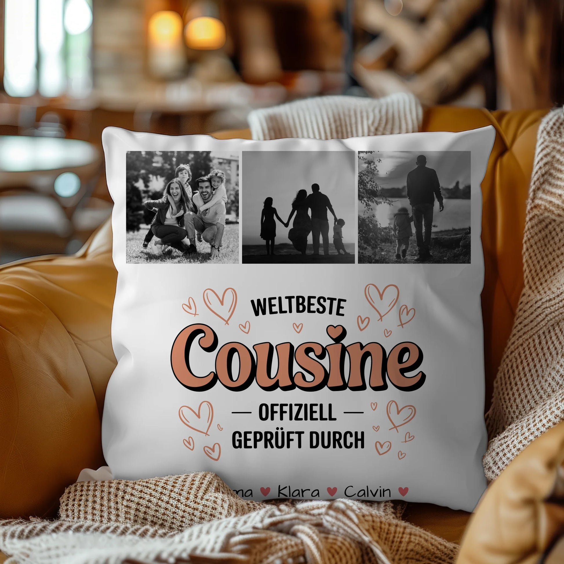 Personalisierte Namen Kissen mit Fotocollage für die Weltbeste Cousine Offiziell Geprüft Durch 4