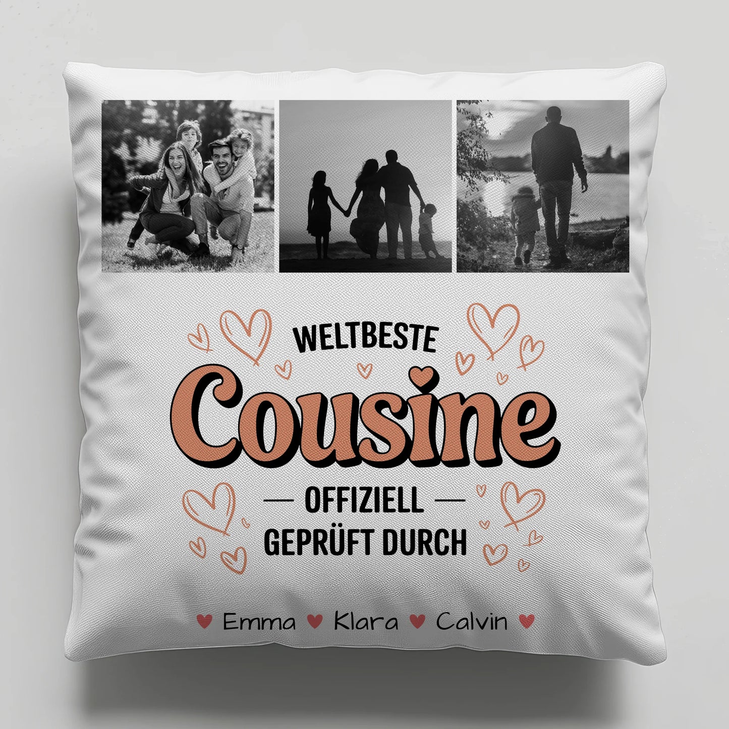 Personalisierte Namen Kissen mit Fotocollage für die Weltbeste Cousine Offiziell Geprüft Durch 6
