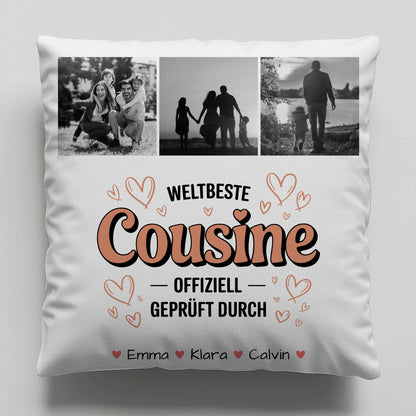 Personalisierte Namen Kissen mit Fotocollage für die Weltbeste Cousine Offiziell Geprüft Durch 6