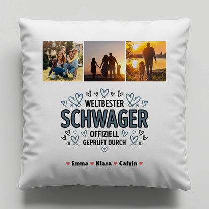 Personalisiertes Foto Kissen Mit Namen Geschenk Fotocollage Schwager Weltbester Schwager Offiziell Geprüft Durch