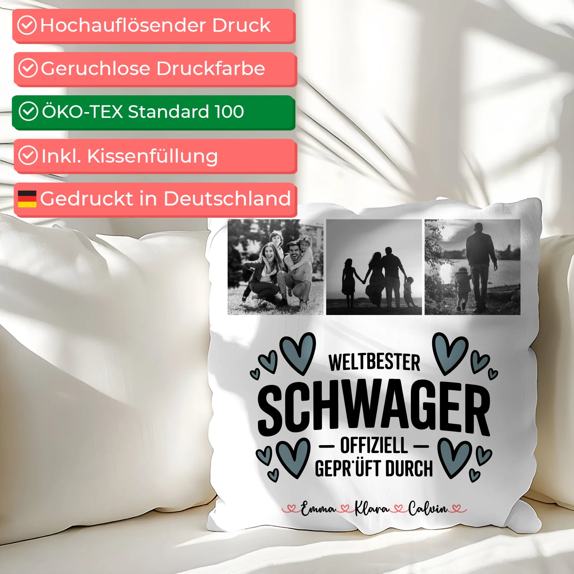 Personalisierte Namen Kissen mit Fotocollage Schwager Weltbester Schwager Offiziell Geprüft Durch 2