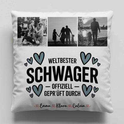 Personalisierte Namen Kissen mit Fotocollage Schwager Weltbester Schwager Offiziell Geprüft Durch 1