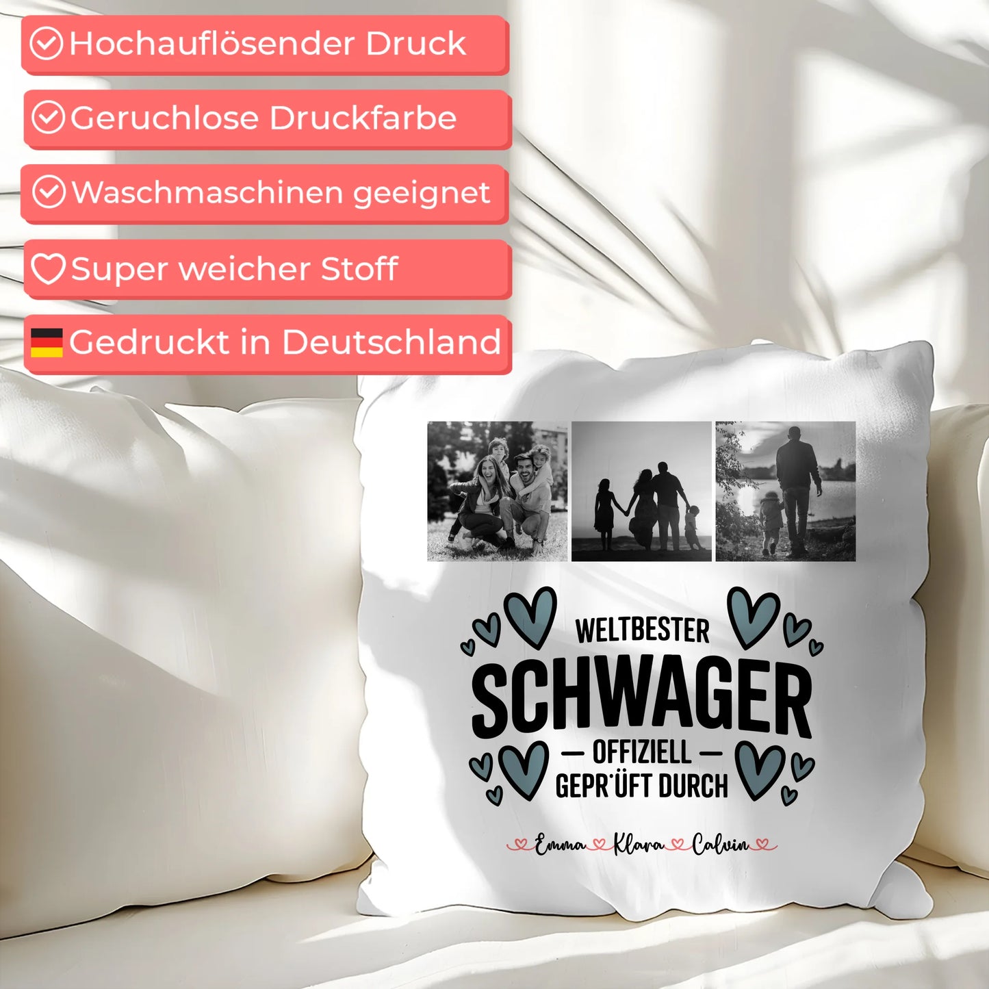 Personalisierte Namen Kissen mit Fotocollage Schwager Weltbester Schwager Offiziell Geprüft Durch