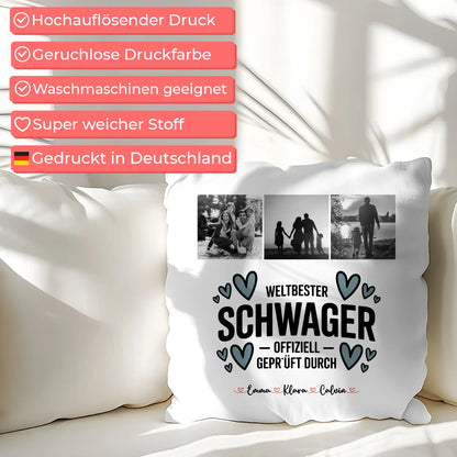 Personalisierte Namen Kissen mit Fotocollage Schwager Weltbester Schwager Offiziell Geprüft Durch